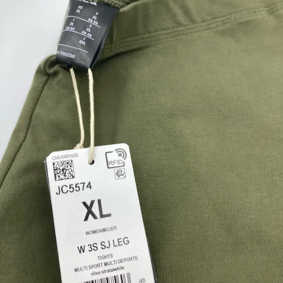 NWT XL Adidas Army/Olive green Leggings with three white stripes - Picture 2 of 9